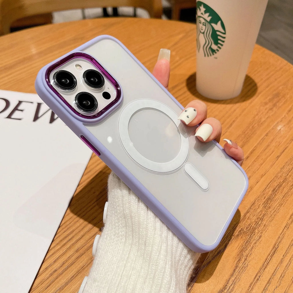 Metal ring lens Magsafe magnetic drop-proof phone case for iPhone 12 13 14 series, PC material, pure black colour