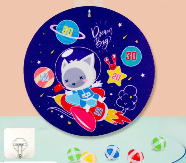 Colourful children's cartoon sticky ball dart board with velcro balls and hook