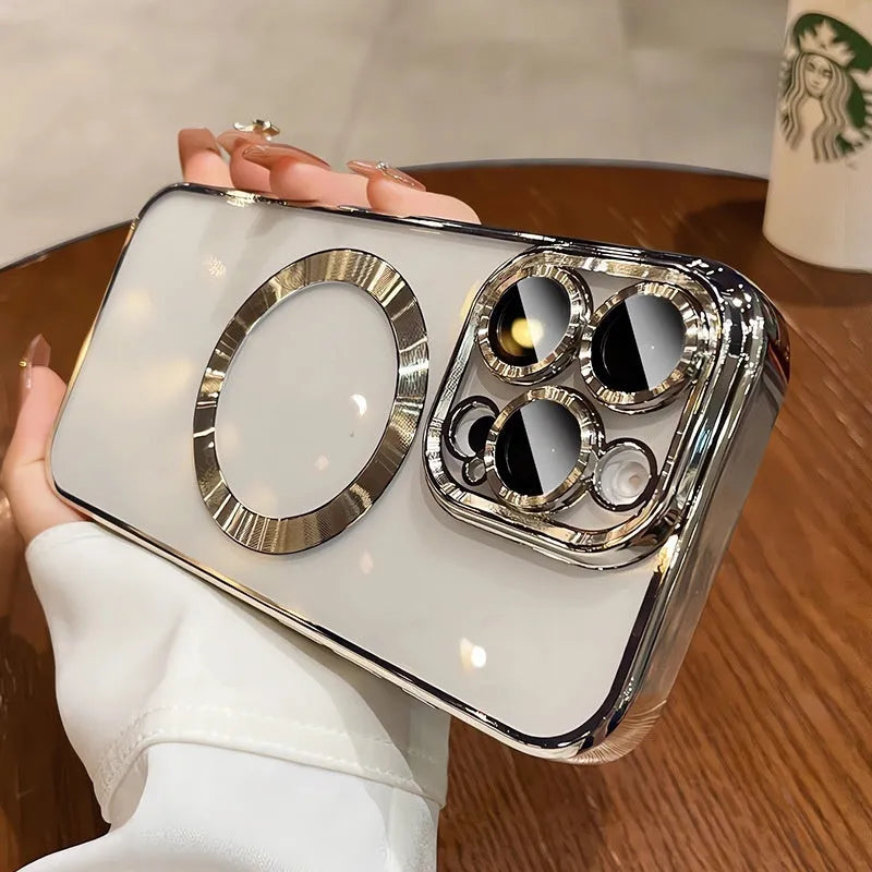TPU electroplating Magsafe magnetic suction phone case in Desert Gold for Apple iPhone