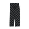 Men's checkerboard jacquard cotton trousers straight loose fit black colour