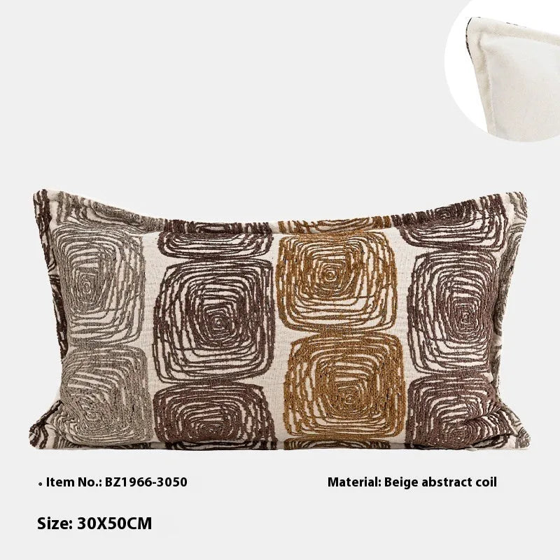 Cream and coffee-coloured abstract coil pattern on a 30x50cm square polyester pillow cover.