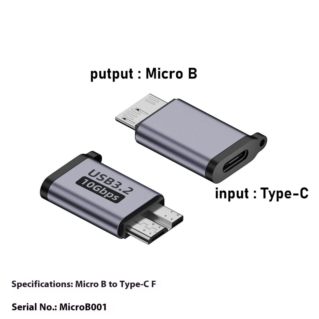 USB converter adapter showing Micro B connector with Type-C and USB interface options for data transfer and charging