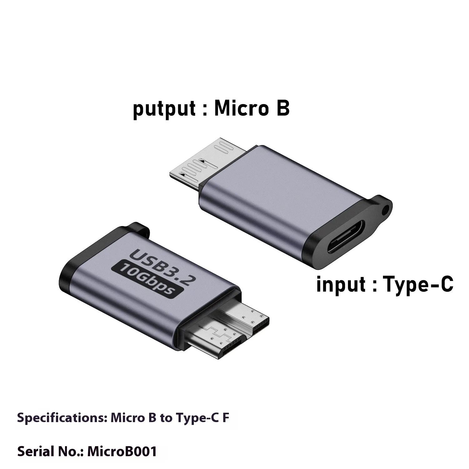 USB converter adapter showing Micro B connector with Type-C and USB interface options for data transfer and charging