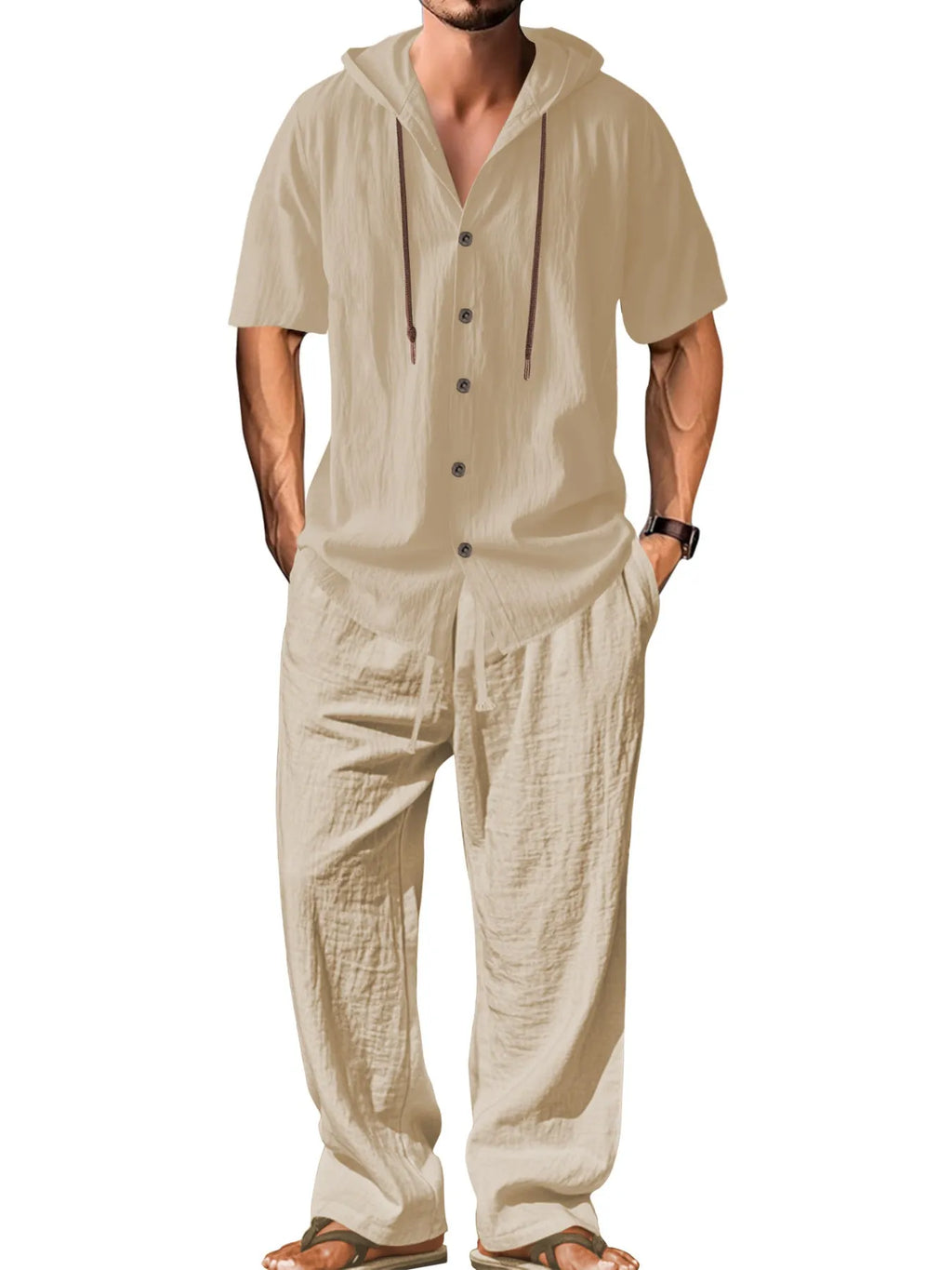 Men's cotton casual sports suit in black with long sleeves and full-length trousers