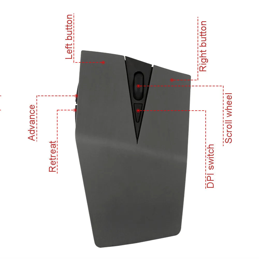 Black wireless computer mouse with invisible USB receiver for laptop computers showing 22.8cm length