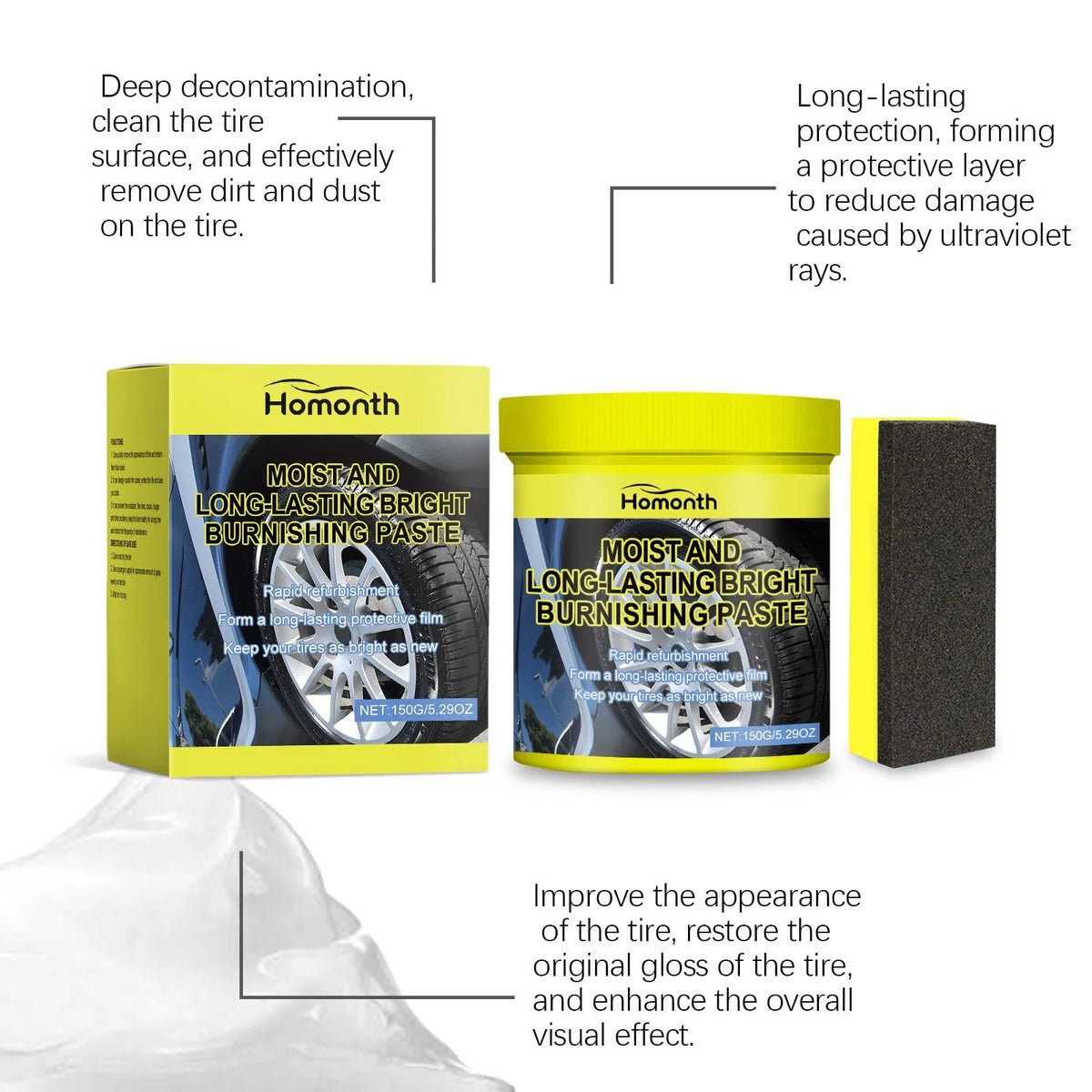 150g tyre maintenance coating paste tub with sponge applicator for car and motorcycle tyres