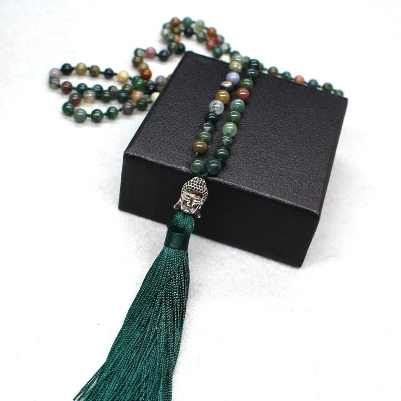 108-bead India agate necklace with 6mm geometric stone beads for gifting