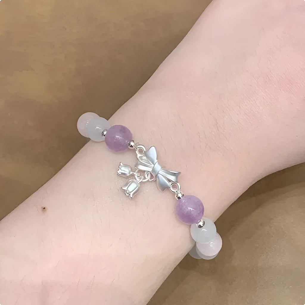 Bowknot two shihuan opal crystal bracelet in lavender amethyst colour measuring 10mm