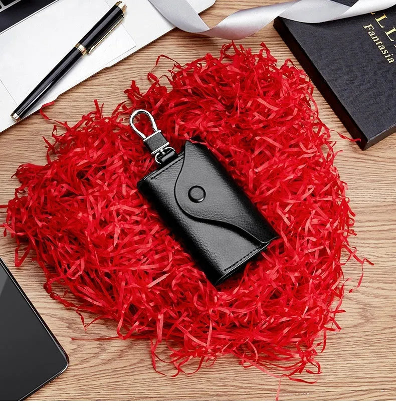 Genuine leather square vertical key and card holder in one of four colours with sequin details.