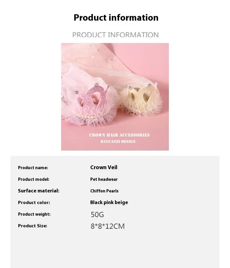 Cat wearing princess crown headdress with veil for wedding or birthday celebration