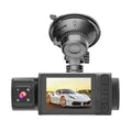 Black dashcam with 2 inch touch screen mounted on car dashboard showing 1080P recording display