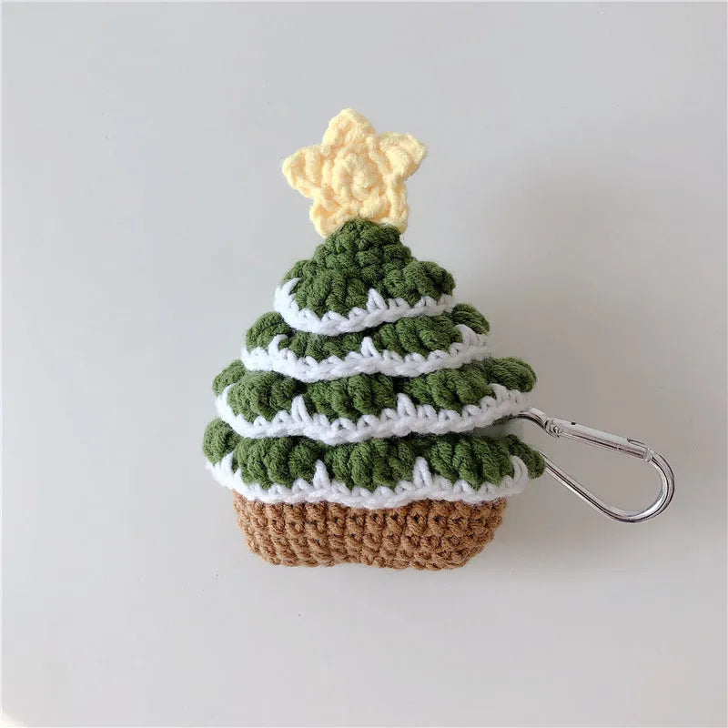 Knitted green Christmas tree AirPods case with hook, flip-type cover for AirPods Pro and AirPods 1/2
