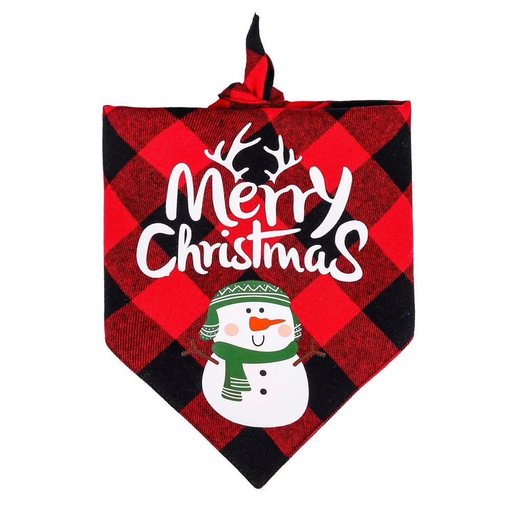 Christmas dog bib in pure cotton with classic snowman pattern, size L65x45x45cm