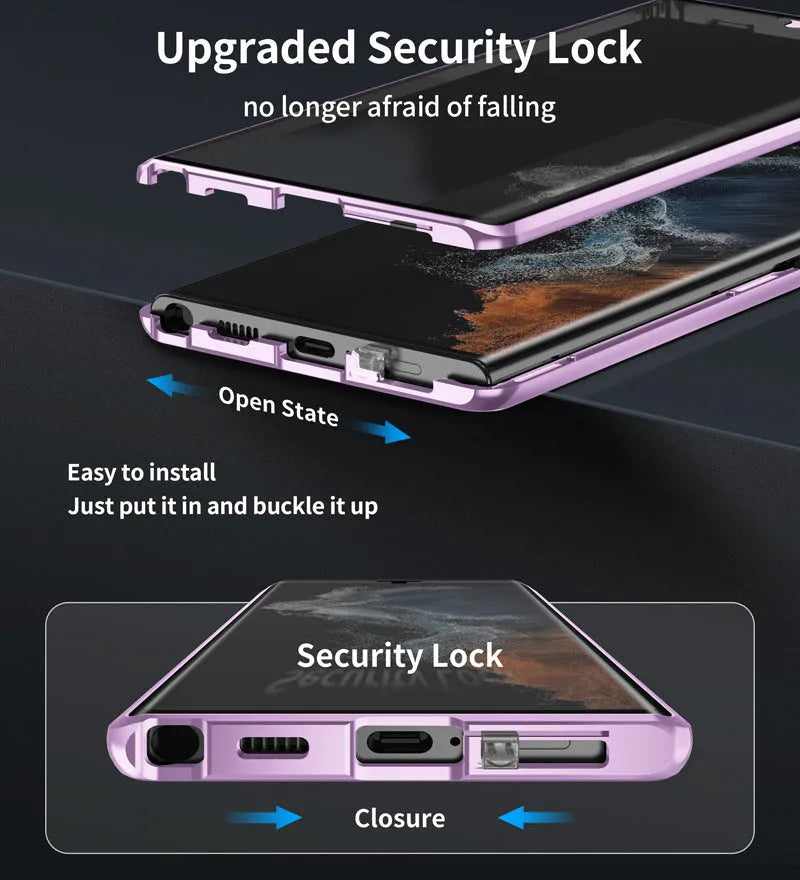Universal Magnetic King phone case with mirror for Samsung Galaxy S24 Ultra in metallic colours.