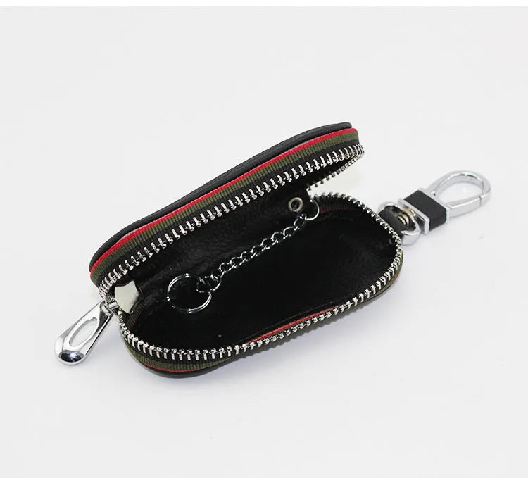 Brown leather universal car key case for storing a car key or remote fob