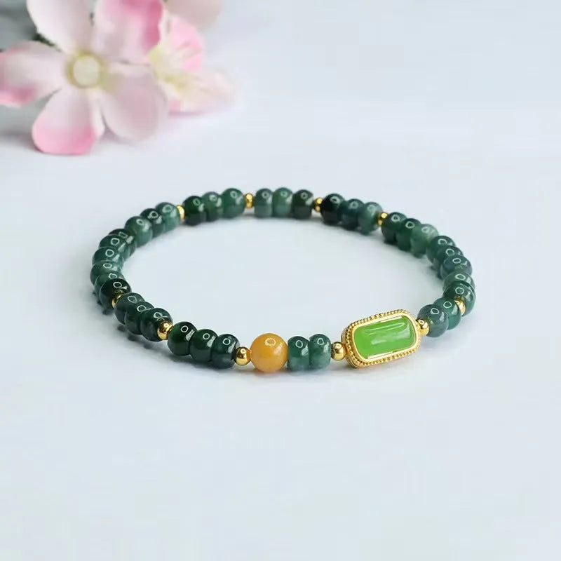 Natural stone blue water jade and topaz bracelet with geometric design and electroplated finish