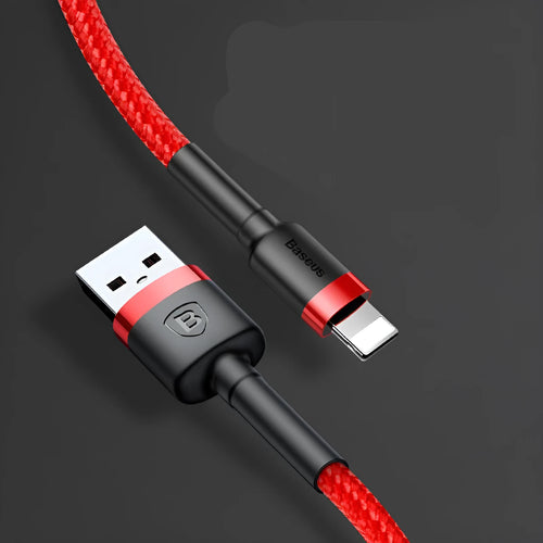 Apple compatible 8PIN charging cable in red and black colour with 1 metre length