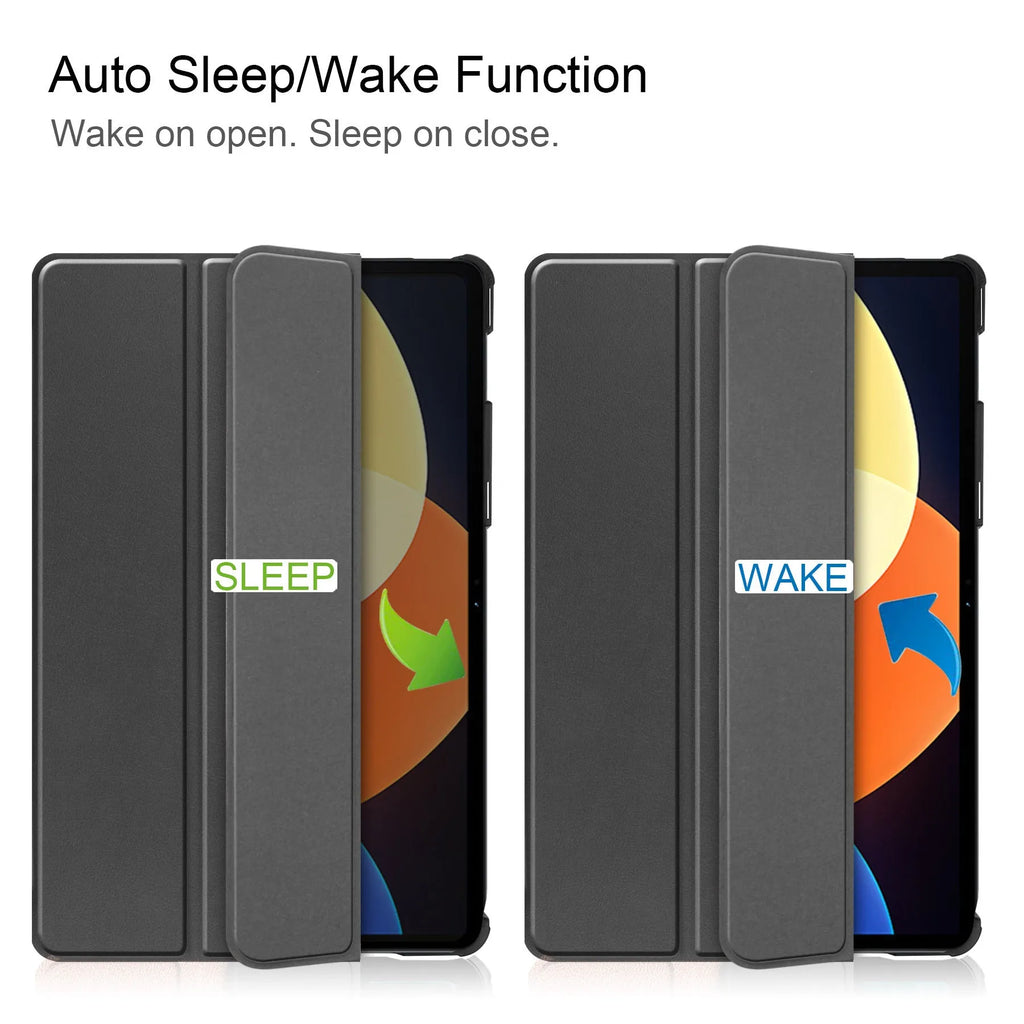 Black ultra thin protective case for Xiaomi Tablet 5 Pro 12.4, PU and PC shell, 290x190x11mm