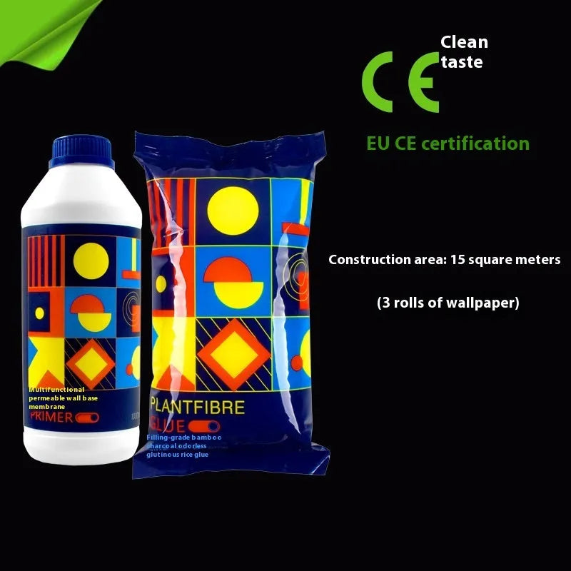 Three rolls of Glutinous Rice Glue E, a formaldehyde-free wallpaper adhesive with a clean smell.