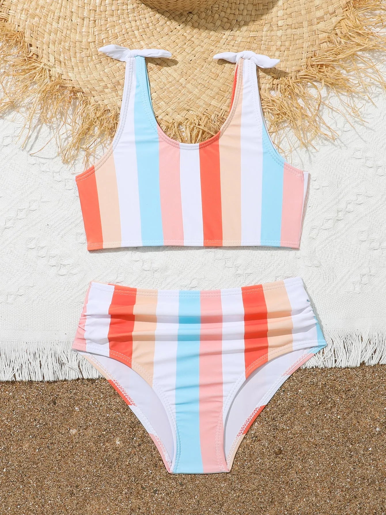 Girls' plaid pattern swimsuit briefs with separate bra and panties components