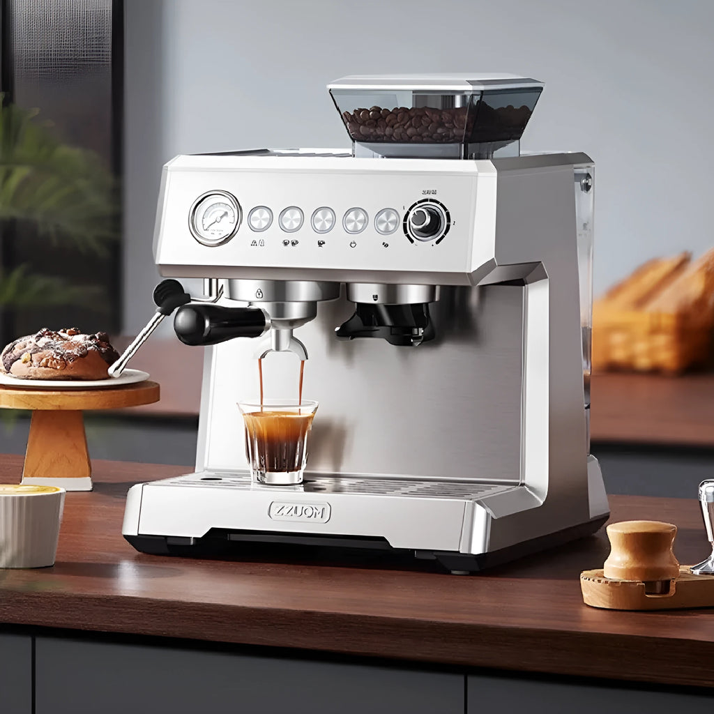 Fully automatic Italian coffee machine in Silver Gray, 320 x 320 x 400mm, with 2L water tank and 20Bar pressure