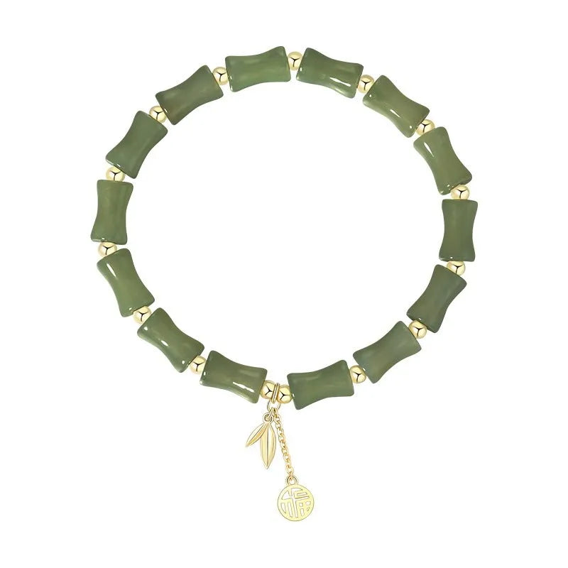 Chinese style bamboo Hetian jade bracelet and necklace set for women with alloy construction