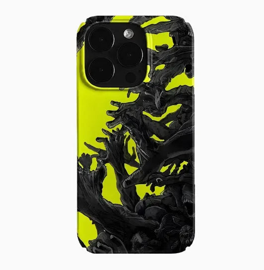 Hard shell iPhone case showing large hole design for camera lenses and buttons in glossy finish