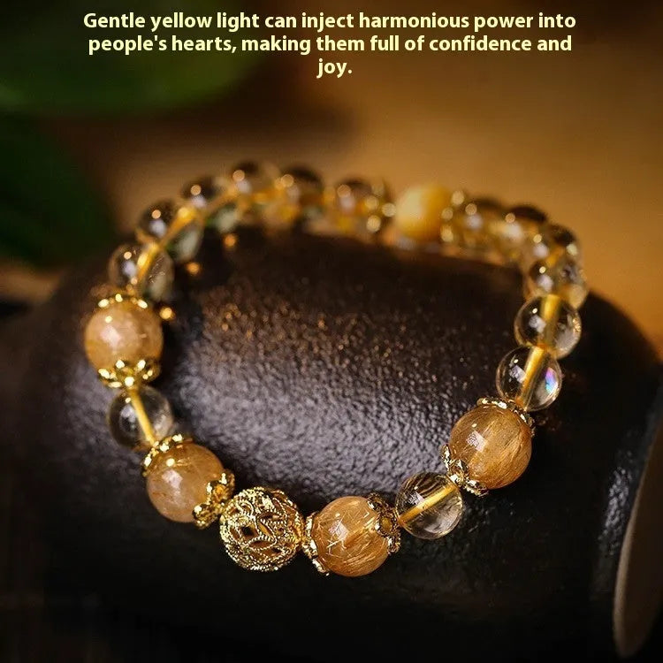 Adjustable retro-style citrine lucky bracelet for women with artificial crystal beads