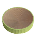Green and white round 55 cm cat scratching board nest with corrugated paper surface.