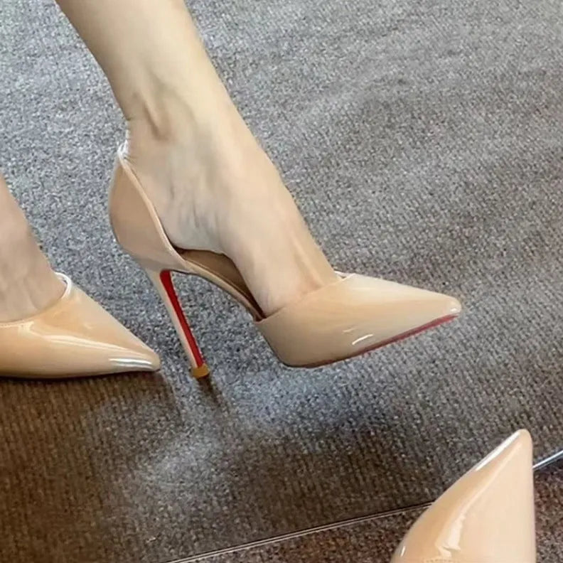 Women's patent leather stiletto heel pumps pointed toe shallow mouth banquet shoes