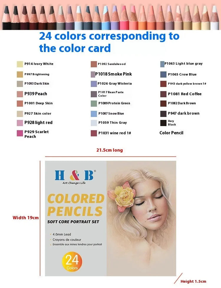 Set of 24 skin colour pencils for portrait art in a round iron tin case.