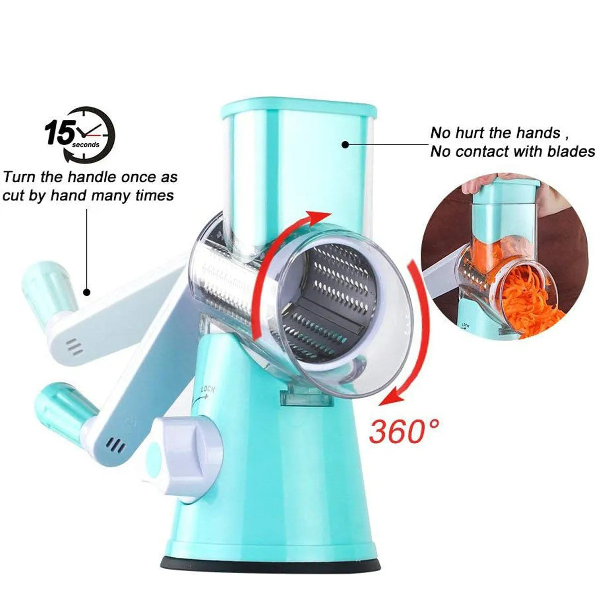 Manual round mandoline kitchen slicer with stainless steel blade in blue colour