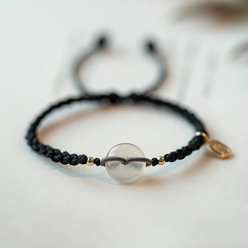 Women's vintage weave crystal bracelet with chamfered square grains on rope strap
