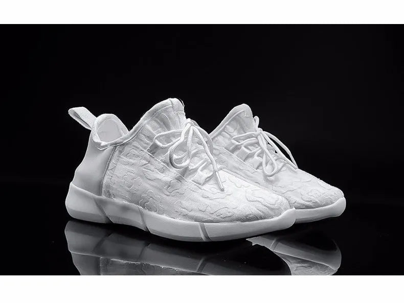 Men and women lightweight flying woven cloth loafers in white with EVA sole and round toe