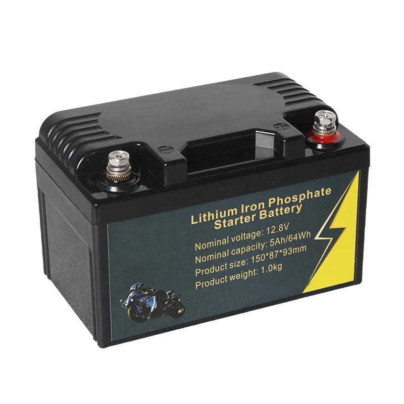 Black 12V 100ah lithium iron phosphate battery measuring 150x87x93mm for energy storage.