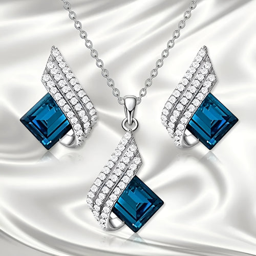 Alloy necklace with glass pendant and matching ear studs featuring cross chain design in jewellery set