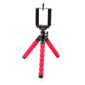 Mini flexible octopus tripod with sponge phone holder in black, blue, and red colours