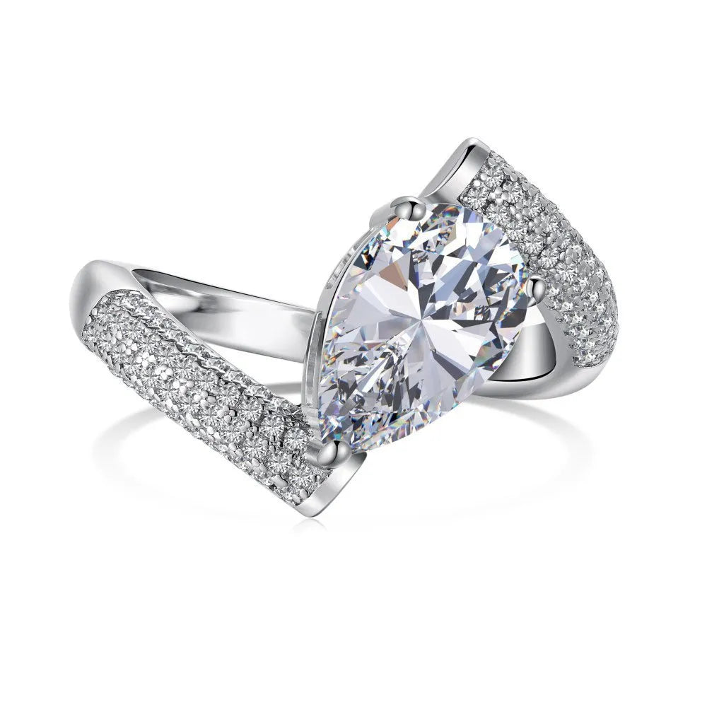 S925 sterling silver ring with water drop zircon inlay, U-shaped band and triangle element, fashion OL style