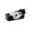 Black DIY plastic kitchen roll sushi machine on a flat surface with lever and roller band visible