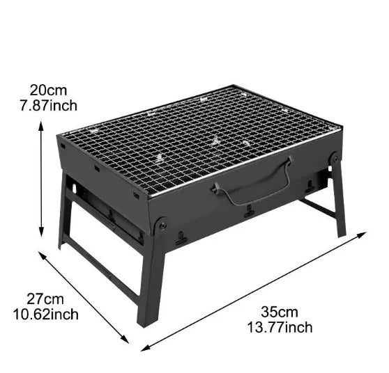 Portable folding charcoal grill rack with 12 airway vents, cold-rolled plate body and chrome-plated iron net, unfolded 35 x 27 x 20cm