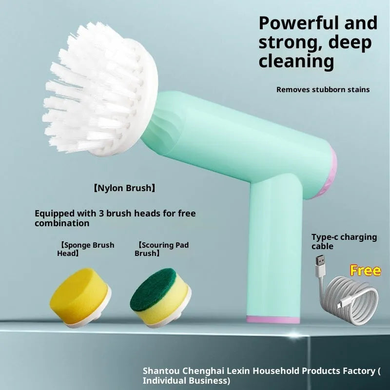 Bangshou electric cleaning brush with three brush heads in white and green colour options