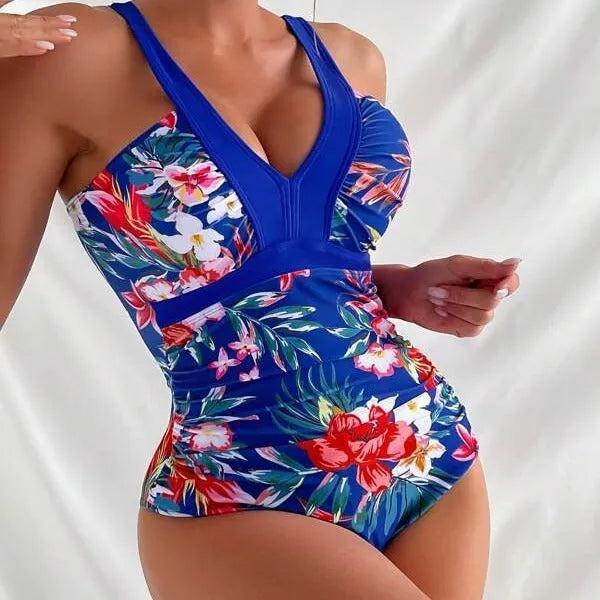 Women's floral backless one-piece swimsuit in multiple colours with high elasticity spandex lining