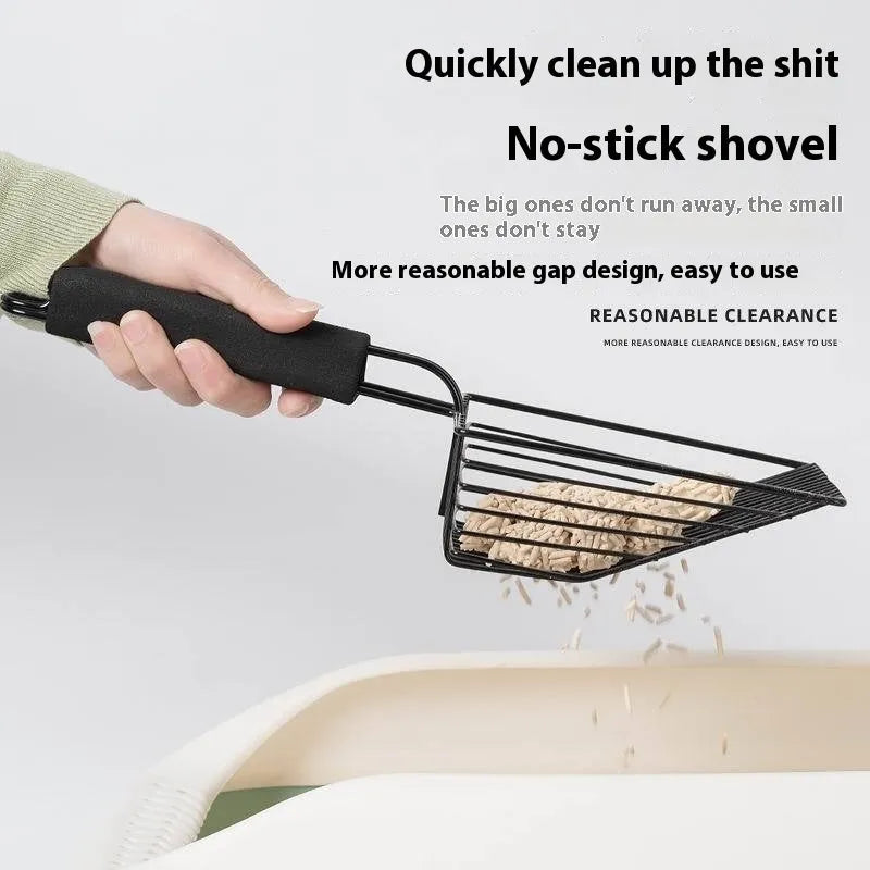 Black metal cat litter scoop with narrow 0.8cm slots for cleaning clumping litter