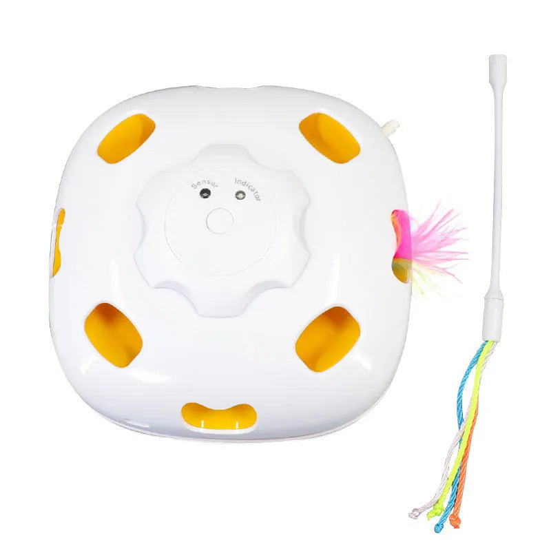 Plastic cat teaser toy for self-play measuring 19.8 by 11.5 by 19.5 cm