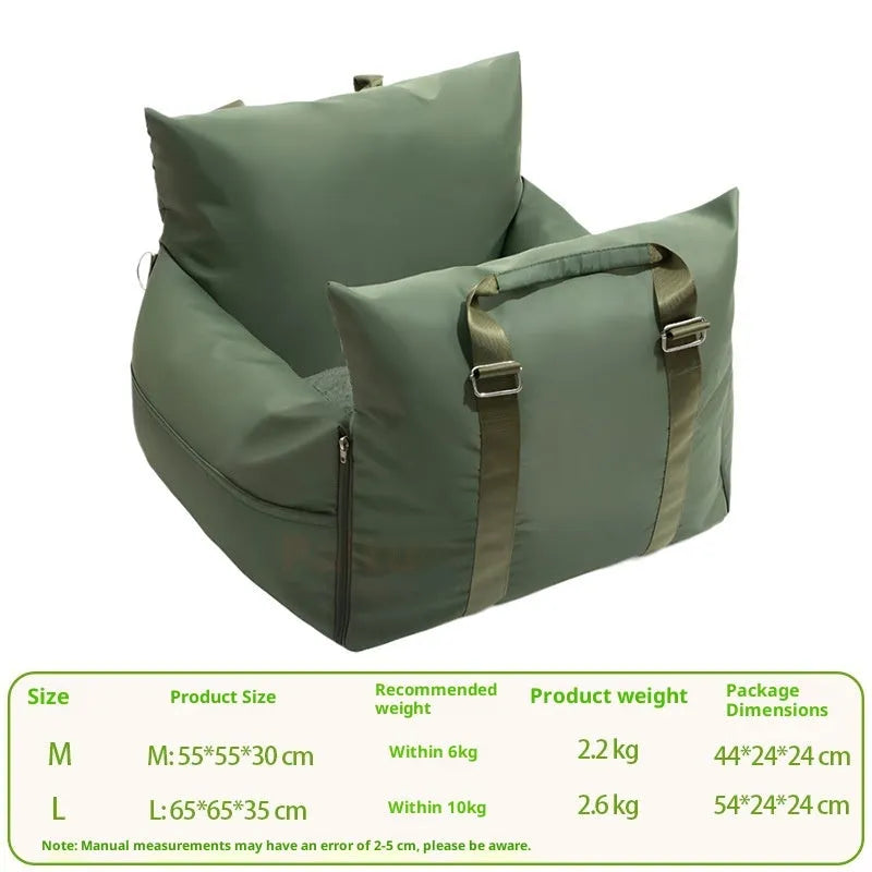 Waterproof non-slip car kennel for dogs in olive green double seat size 65x65x35 cm