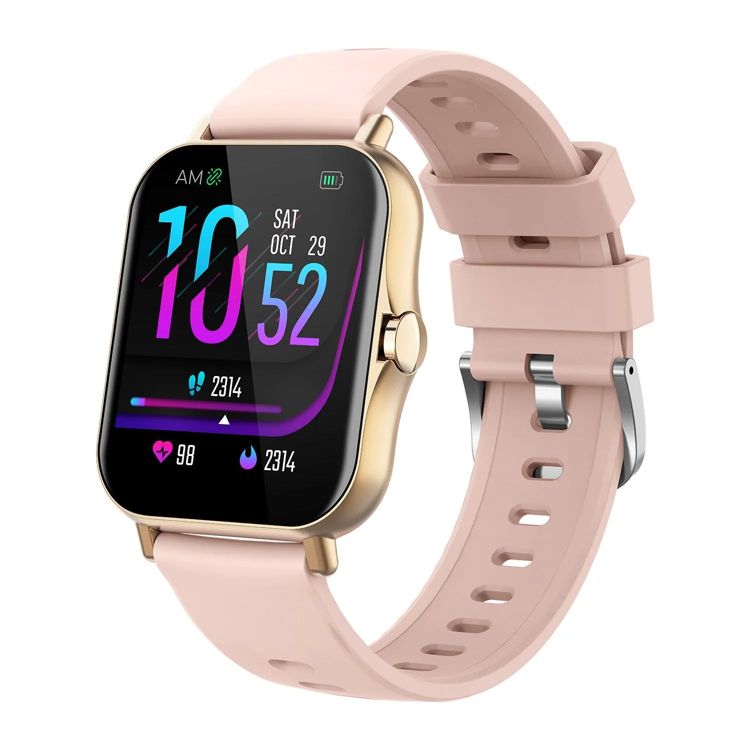 W10 Bluetooth smart watch showing heart rate monitor on blue wristband.