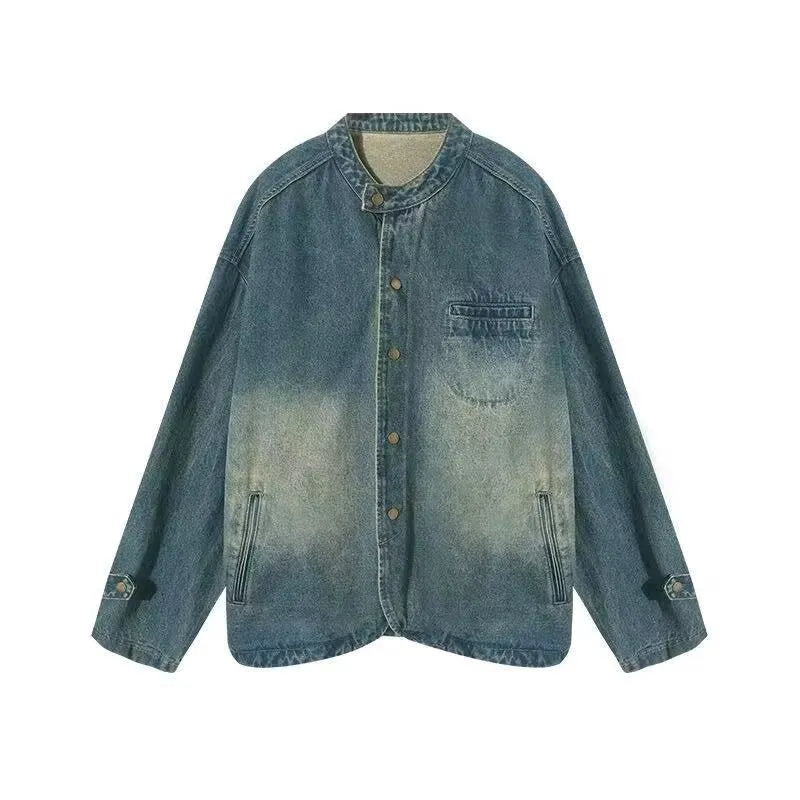 Loose casual commuting top for women in blue polyester fabric, long sleeves, straight hem, sizes M to 2XL