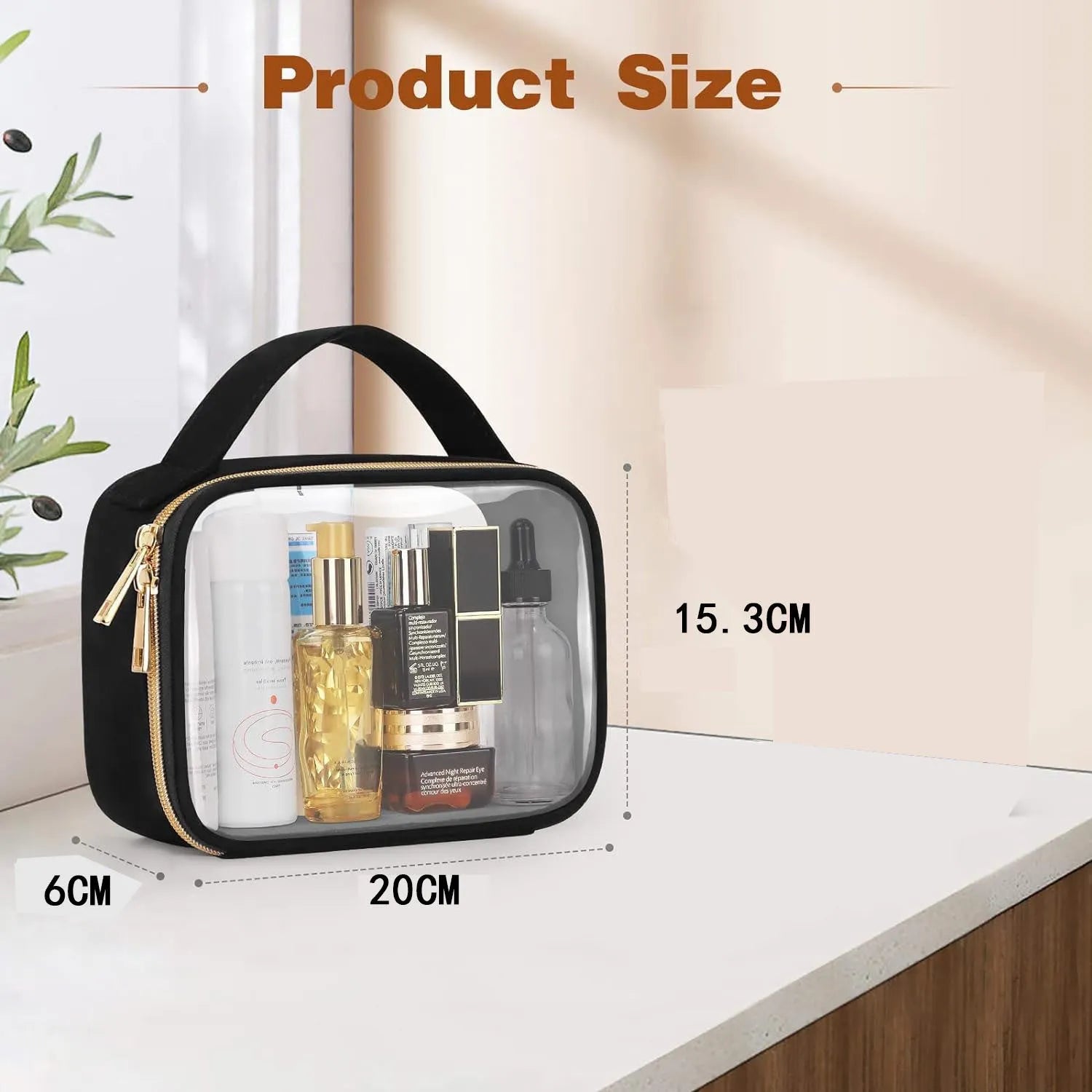 Transparent PVC wash bag for lipstick storage with chain handle in multiple colour options