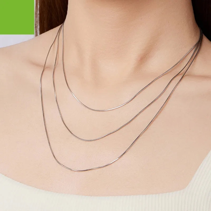 S925 sterling silver electroplated pendant necklace snake bones chain silver colour 45cm length