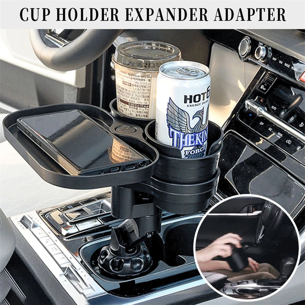 Car cup holder with wireless charging board, ABS and polyurethane construction, fits dashboard area